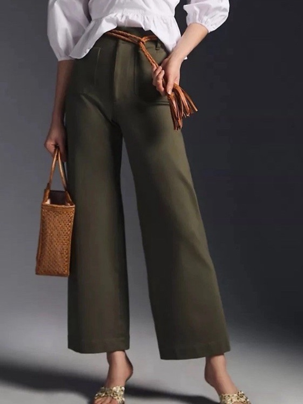 Anthropologie Maeve Cropped Olive Colette Pant 28P
